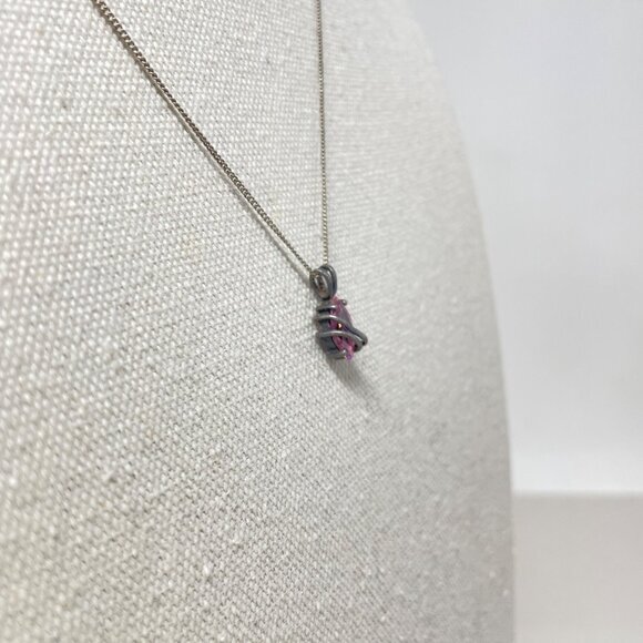 Sterling Silver Pink Marquise Cubic Zirconia Pendant  Necklace Dainty Minimal CZ - Picture 3 of 8